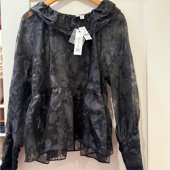 Topshop Black Floral Sheer Blouse - Picture 4 of 5